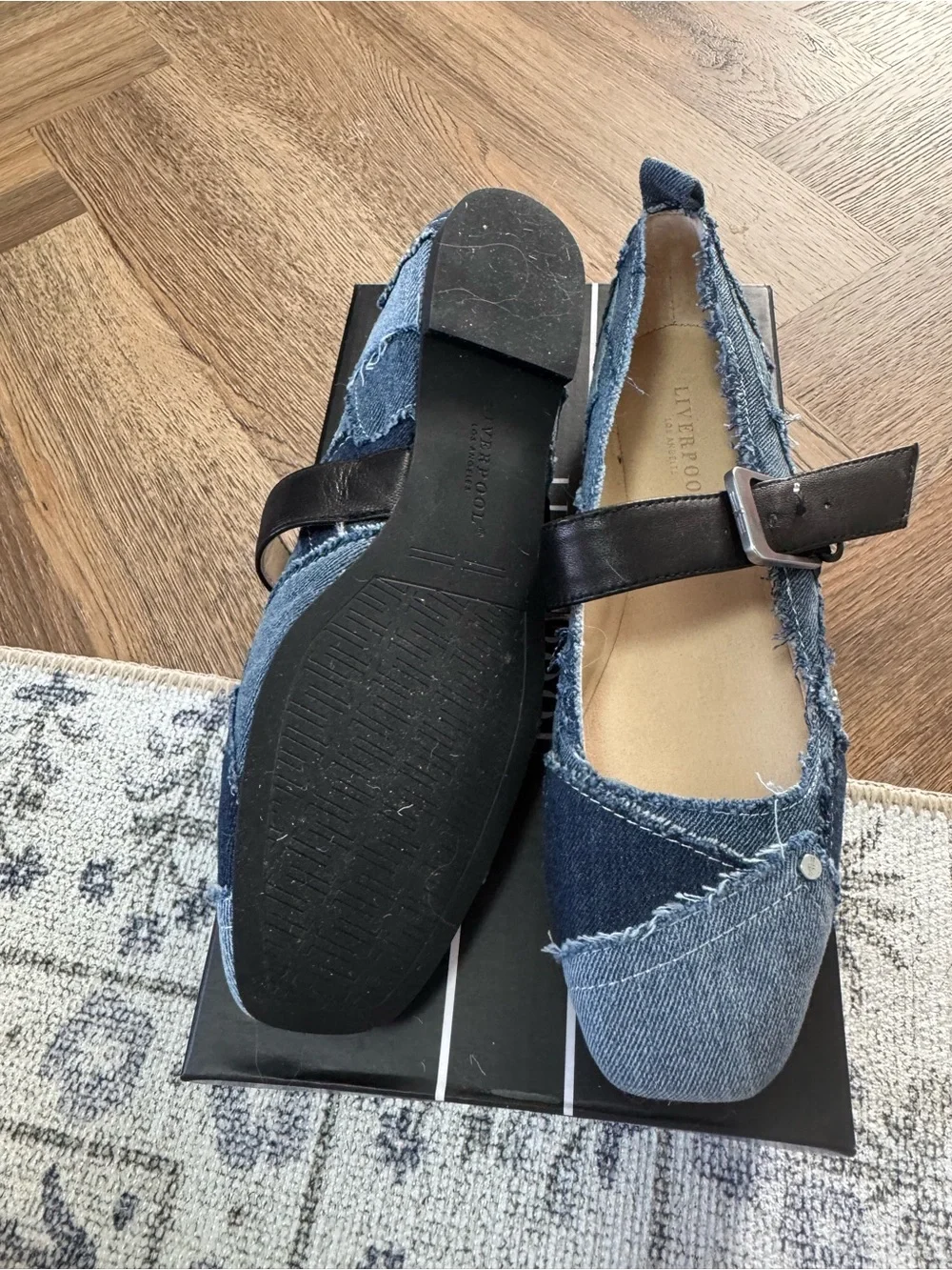 Liverpool Los Angles Patchwork Denim Maryjane Ballet Flats NIB - Picture 5 of 9